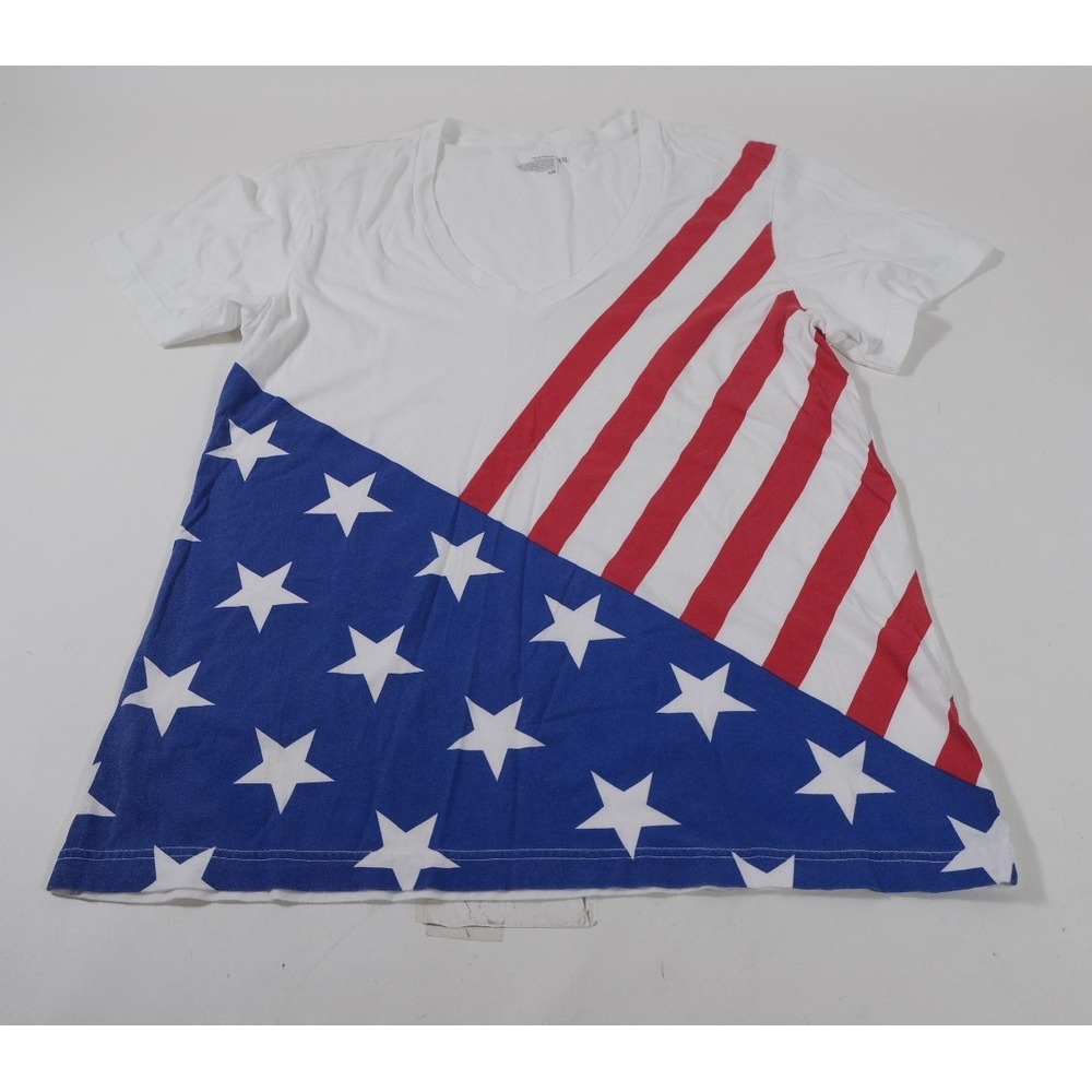 Old Navy T-Shirt Women XXL White American Flag V-Neck Stars Stripes Patriotic